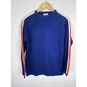 Vintage Ski West Sweater Men’s S Blue Striped Sleeve Hong Kong Knit 80s